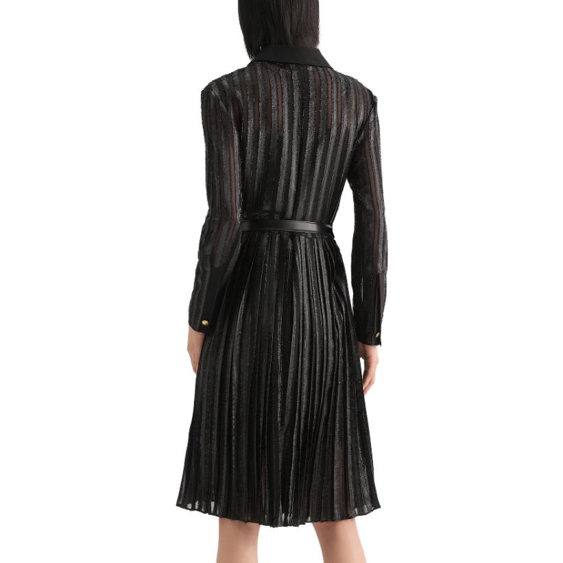 Details for (Women) KARL LAGERFELD  Black Long-Sleeve Woven Dress with Pointed Collar 236L13E6