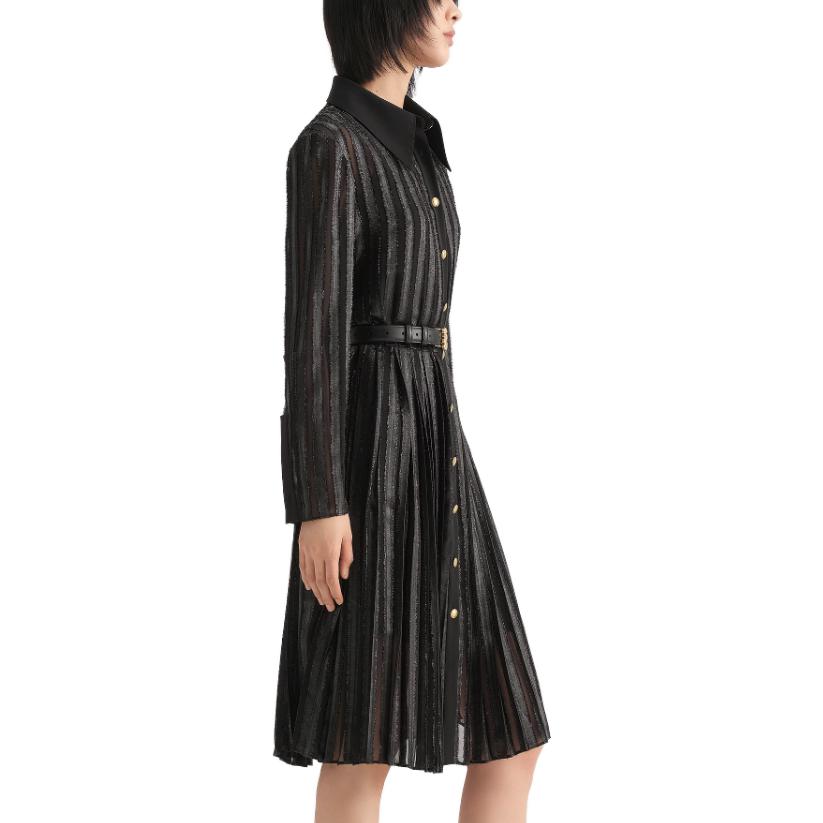 Sizing (Women) KARL LAGERFELD  Black Long-Sleeve Woven Dress with Pointed Collar 236L13E6