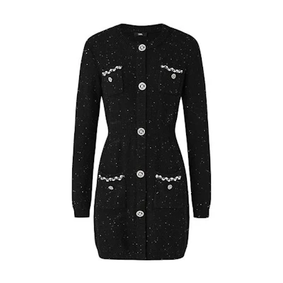 (Women) KARL LAGERFELD Black Long Sleeve Casual Dress with Button Detail. 221L2051