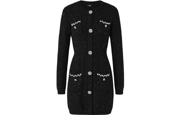 (Women) KARL LAGERFELD  Black Long Sleeve Casual Dress with Button Detail. 221L2051 圖 2