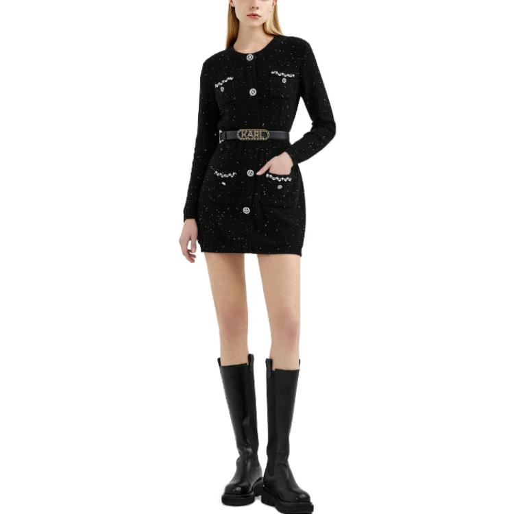 (Women) KARL LAGERFELD  Black Long Sleeve Casual Dress with Button Detail. 221L2051 圖 4