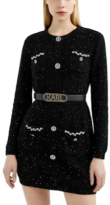(Women) KARL LAGERFELD Black Long Sleeve Casual Dress with Button Detail. 221L2051 Purchase (Women) KARL LAGERFELD Black Long Sleeve Casual Dress with Button Detail. 221L2051