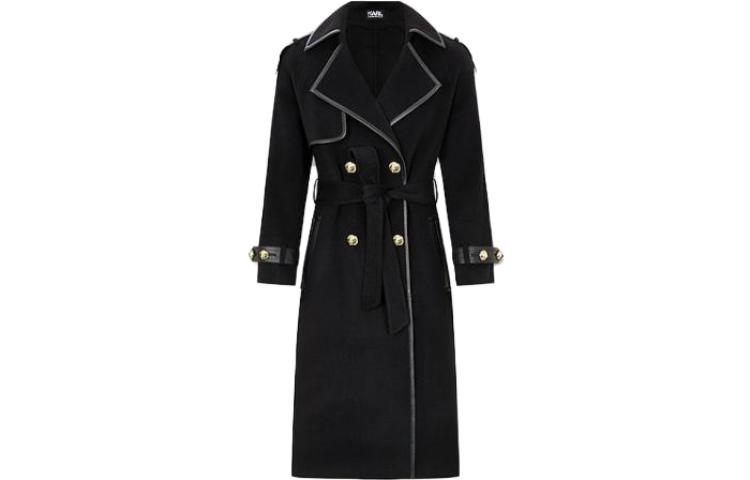 (Women) KARL LAGERFELD  Black Long Sleeve Patchwork Overcoat Jacket. E37W1504999