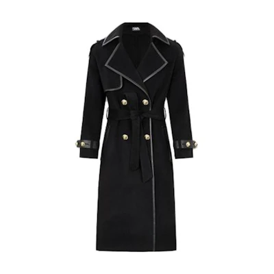 (Women) KARL LAGERFELD Black Long Sleeve Patchwork Overcoat Jacket. E37W1504999
