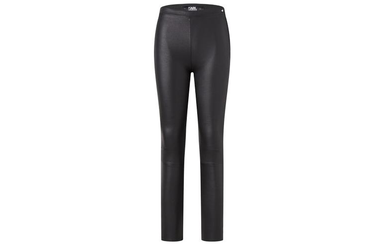 (Women) KARL LAGERFELD  Black Mid-Waist Straight Leather Pants Casual 203W1900