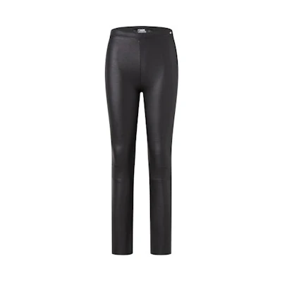 (Women) KARL LAGERFELD Black Mid-Waist Straight Leather Pants Casual 203W1900