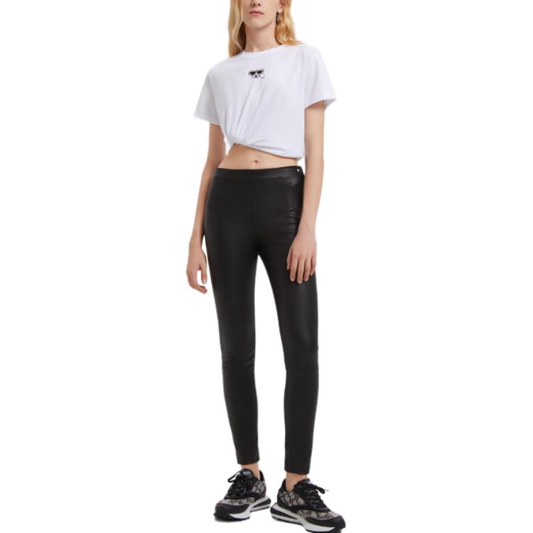 Lookbook (Women) KARL LAGERFELD  Black Mid-Waist Straight Leather Pants Casual 203W1900