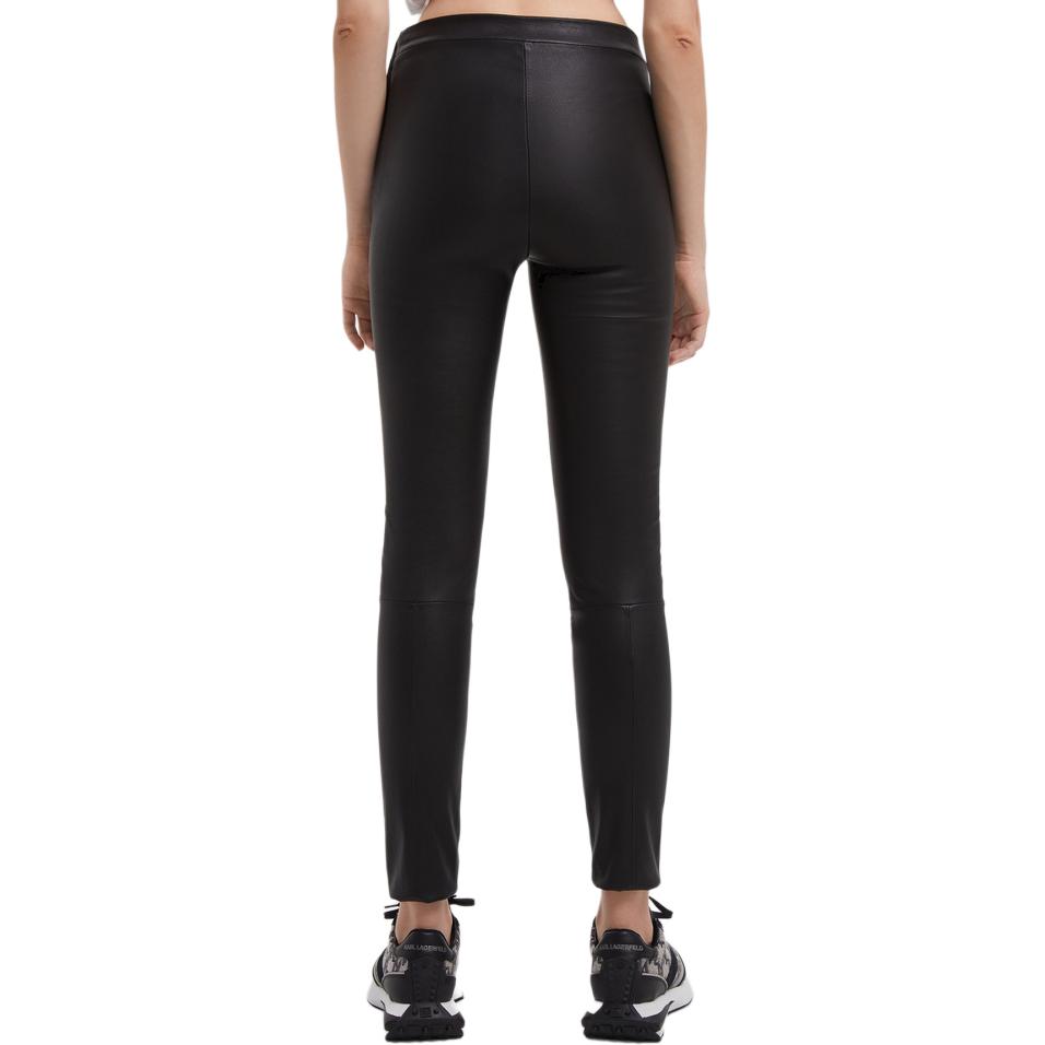 Purchase (Women) KARL LAGERFELD  Black Mid-Waist Straight Leather Pants Casual 203W1900