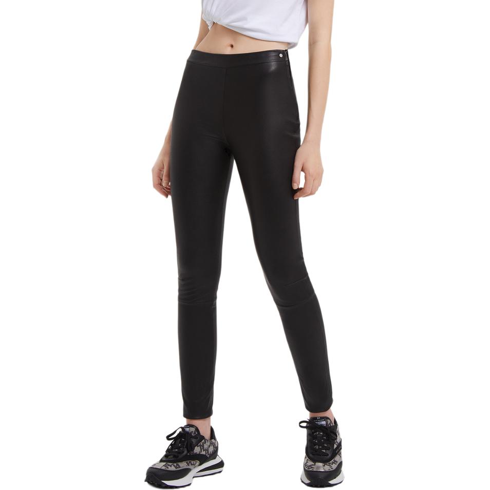 Sizing (Women) KARL LAGERFELD  Black Mid-Waist Straight Leather Pants Casual 203W1900