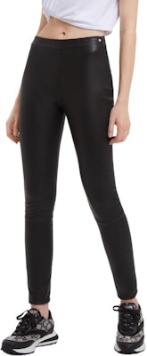 (Women) KARL LAGERFELD Black Mid-Waist Straight Leather Pants Casual 203W1900 Sizing (Women) KARL LAGERFELD Black Mid-Waist Straight Leather Pants Casual 203W1900