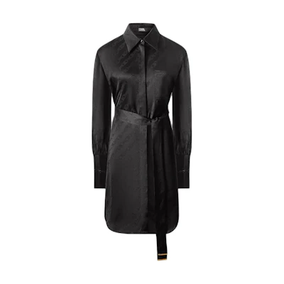 (Women) KARL LAGERFELD Black Midi Belted Long-Sleeve Shirt Dress 236L1351