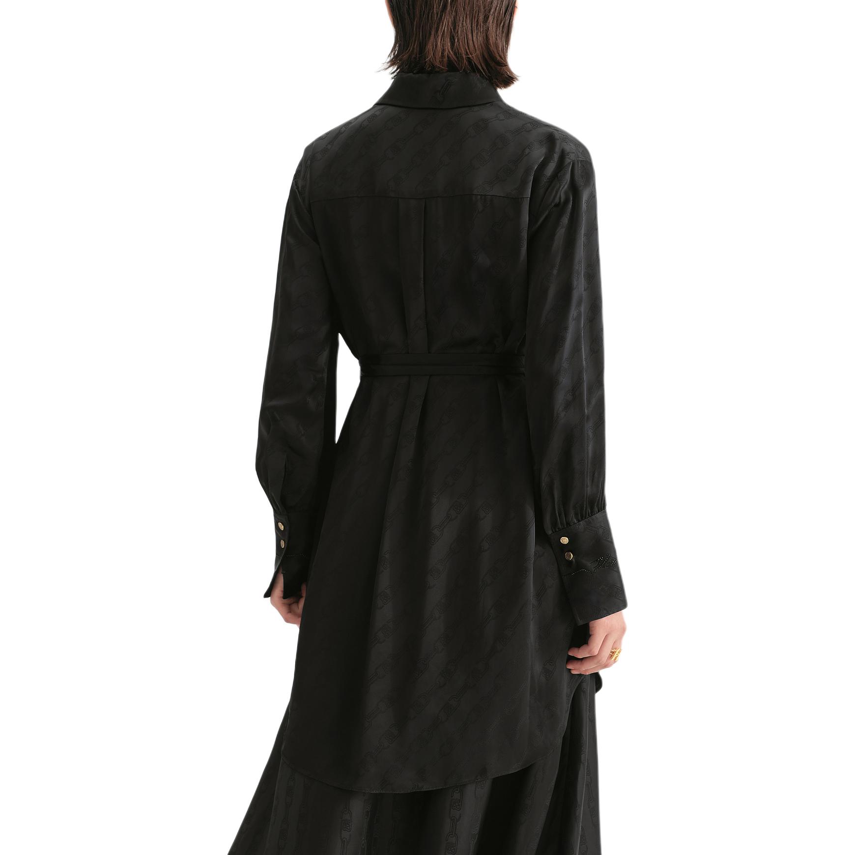 Shop (Women) KARL LAGERFELD  Black Midi Belted Long-Sleeve Shirt Dress 236L1351