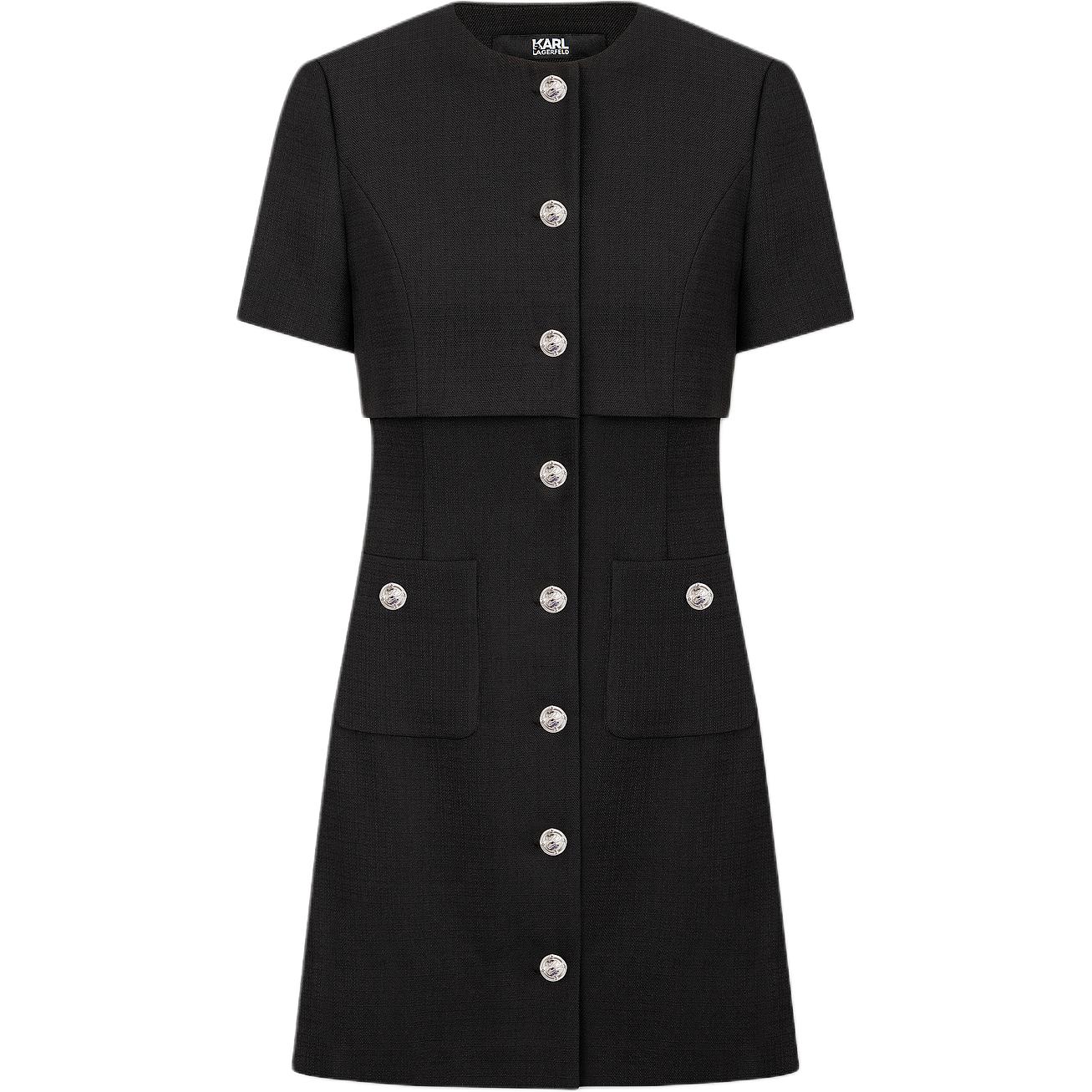 Order (Women) KARL LAGERFELD  Black Midi Button-Up Short Sleeve Dress E41W1397
