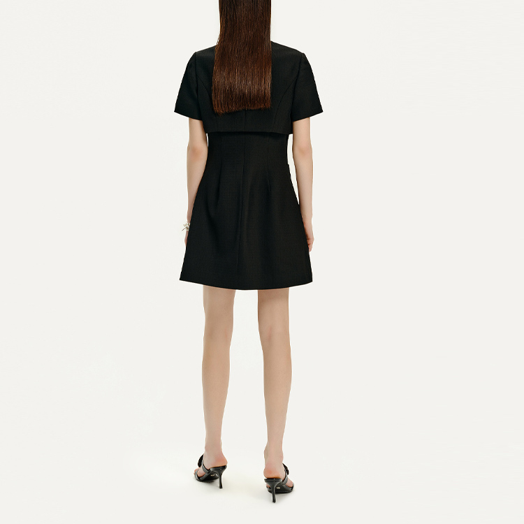 Shop (Women) KARL LAGERFELD  Black Midi Button-Up Short Sleeve Dress E41W1397