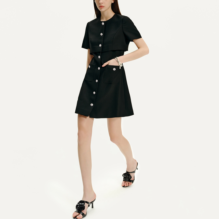 Purchase (Women) KARL LAGERFELD  Black Midi Button-Up Short Sleeve Dress E41W1397
