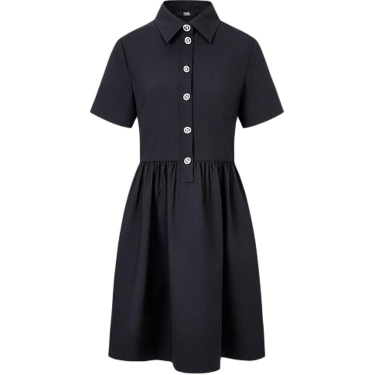 (Women) KARL LAGERFELD  Black Midi Square Neck Short Sleeve Dress SS24 Casual E32L1325-201413