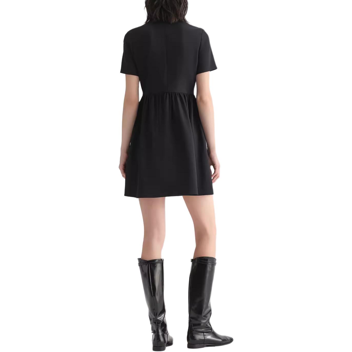 Shop (W) KARL LAGERFELD Vestido Negro Midi Cuadrado Manga Corta SS24 Casual E32L1325-201413