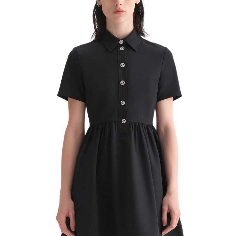 Sizing (W) KARL LAGERFELD Vestido Negro Midi Cuadrado Manga Corta SS24 Casual E32L1325-201413