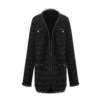 (Women) KARL LAGERFELD Black Open Front Long Sleeve Knit Cardigan 231L2035
