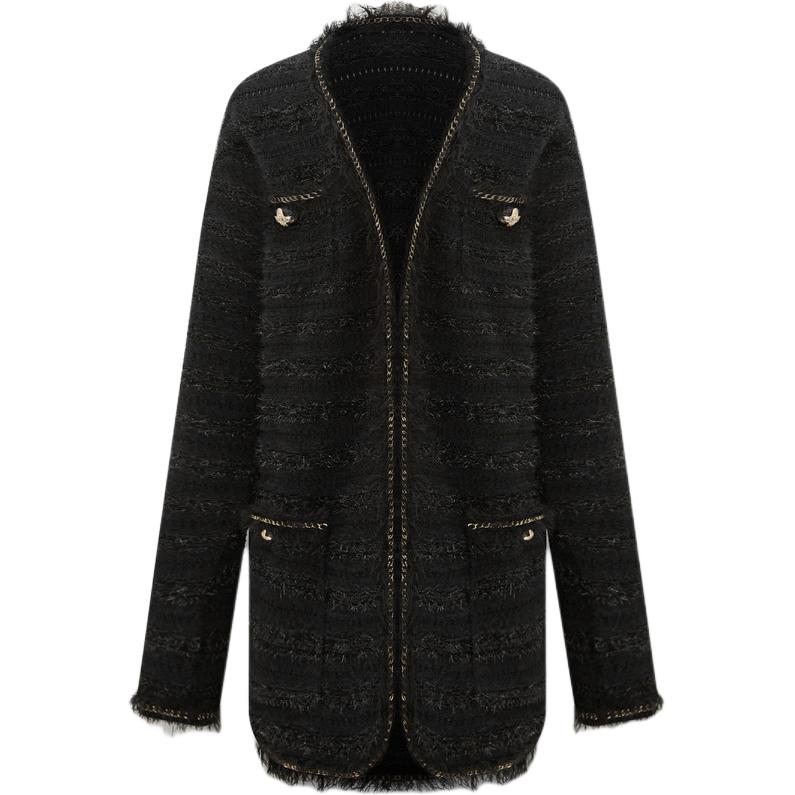 Order (Women) KARL LAGERFELD  Black Open Front Long Sleeve Knit Cardigan 231L2035