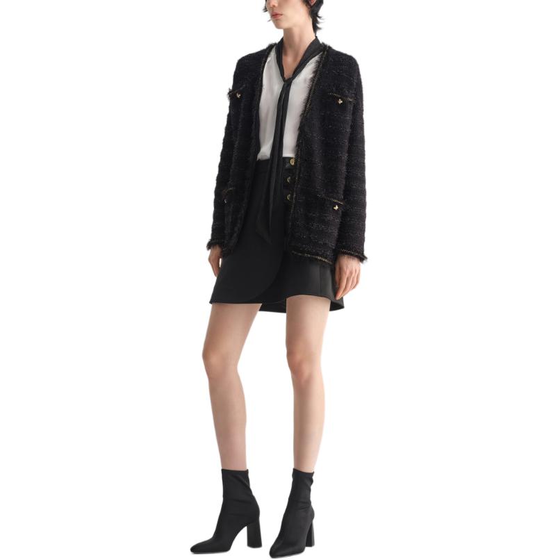 Lookbook (Women) KARL LAGERFELD  Black Open Front Long Sleeve Knit Cardigan 231L2035