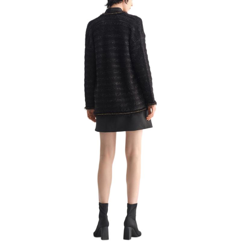 Shop (Women) KARL LAGERFELD  Black Open Front Long Sleeve Knit Cardigan 231L2035