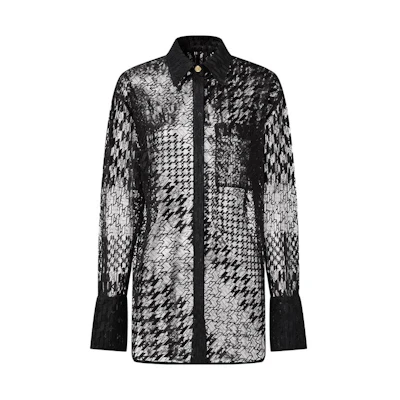 (Women) KARL LAGERFELD Black Patchwork Lace Long Sleeve Shirt 221L1610