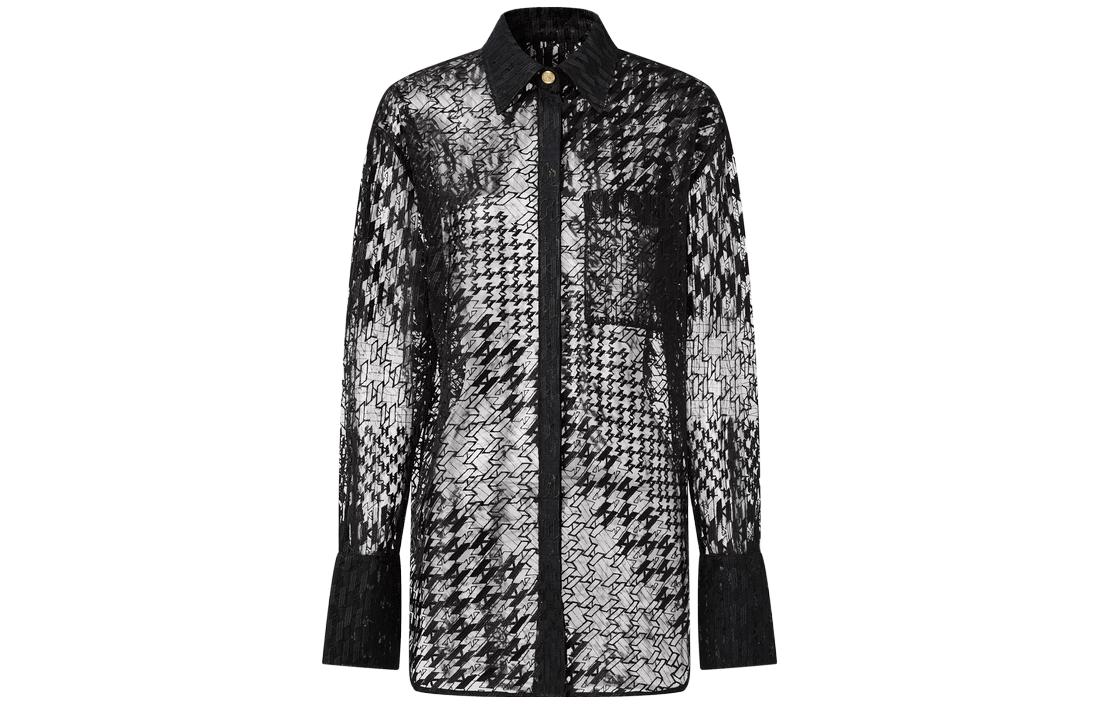 Order (Women) KARL LAGERFELD  Black Patchwork Lace Long Sleeve Shirt 221L1610