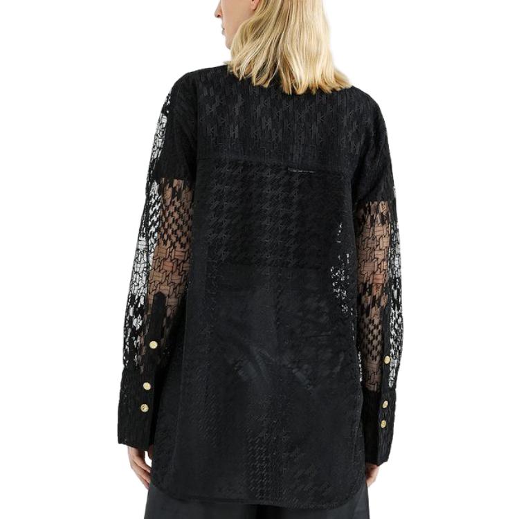 Shop (Women) KARL LAGERFELD  Black Patchwork Lace Long Sleeve Shirt 221L1610
