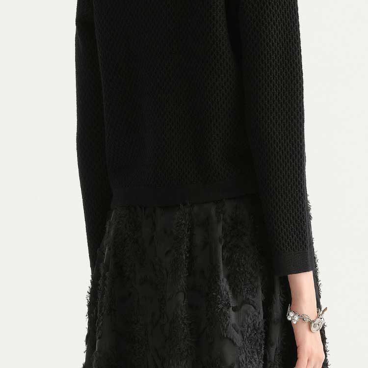 Sizing (Women) KARL LAGERFELD  Black Pearl Trim Knit Cardigan Sweater E36W2013