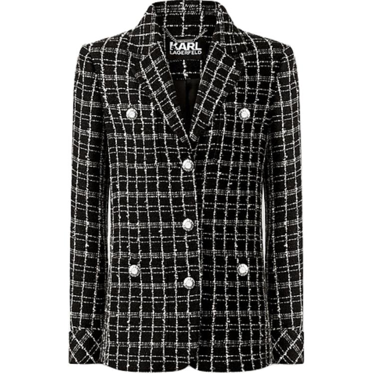 (Women) KARL LAGERFELD  Black Plaid Single-Breasted Long-Sleeve Blazer 236L1437