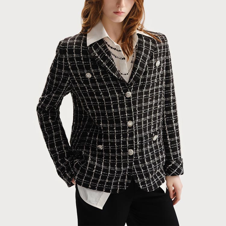 Lookbook (W) 칼 라거펠트 블랙 체크 싱글브레스티드 롱슬리브 블레이저 236L1437