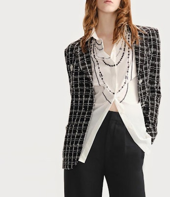 (W) 칼 라거펠트 블랙 체크 싱글브레스티드 롱슬리브 블레이저 236L1437 Shop (W) 칼 라거펠트 블랙 체크 싱글브레스티드 롱슬리브 블레이저 236L1437