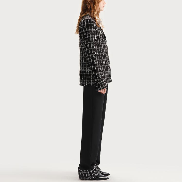 Details for (W) 칼 라거펠트 블랙 체크 싱글브레스티드 롱슬리브 블레이저 236L1437