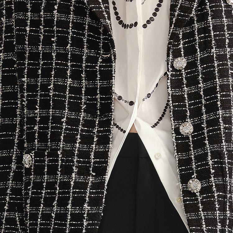 Sizing (W) 칼 라거펠트 블랙 체크 싱글브레스티드 롱슬리브 블레이저 236L1437