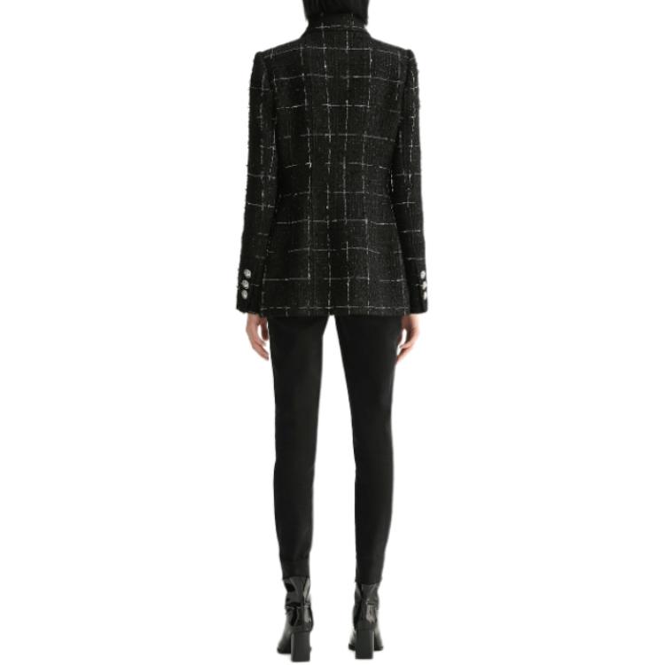 Shop (Women) Karl Lagerfeld  Black Plaid Tweed Single-Breasted Long-Sleeve Jacket E36W1534