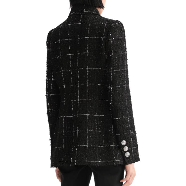 Details for (Women) Karl Lagerfeld  Black Plaid Tweed Single-Breasted Long-Sleeve Jacket E36W1534