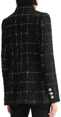 (Women) Karl Lagerfeld Black Plaid Tweed Single-Breasted Long-Sleeve Jacket E36W1534 Details for (Women) Karl Lagerfeld Black Plaid Tweed Single-Breasted Long-Sleeve Jacket E36W1534