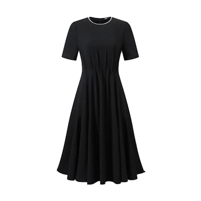 (Women) KARL LAGERFELD Black Pleated Short-Sleeve Casual Dress. 231L1397