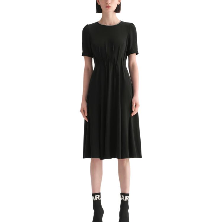 Shop (W) Vestido Casual Negro Plisado de Manga Corta KARL LAGERFELD. 231L1397