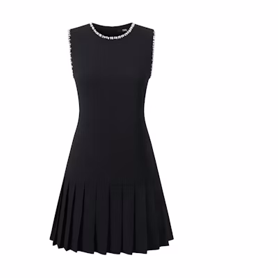 (Women) KARL LAGERFELD Black Pleated Sleeveless Dress with Beaded Details 231L1398