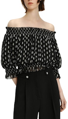 (Women) KARL LAGERFELD Black Polka Dot Off-Shoulder Blouse - Casual Chic Top 241L1629 Buy (Women) KARL LAGERFELD Black Polka Dot Off-Shoulder Blouse - Casual Chic Top 241L1629
