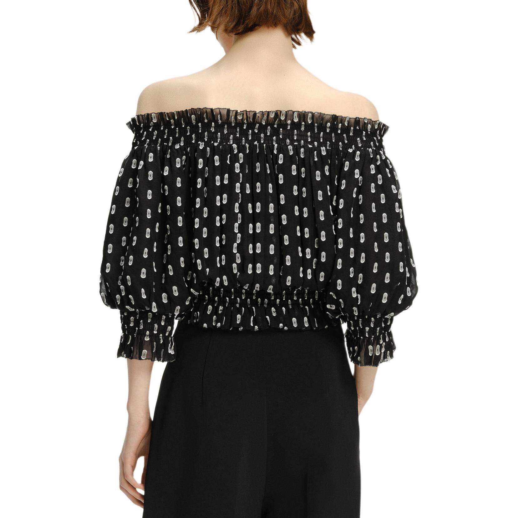 Lookbook (Women) KARL LAGERFELD  Black Polka Dot Off-Shoulder Blouse - Casual Chic Top 241L1629