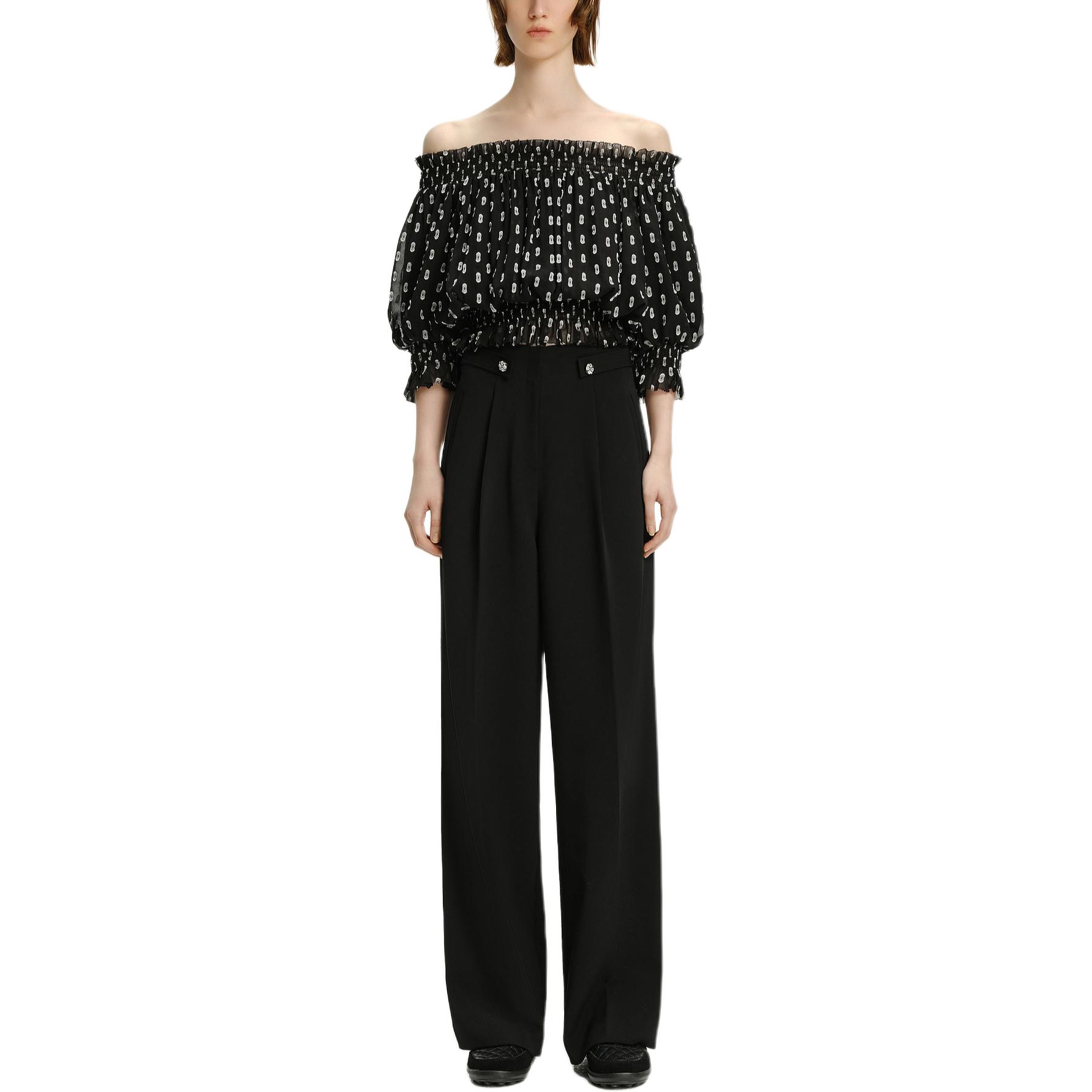 Shop (Women) KARL LAGERFELD  Black Polka Dot Off-Shoulder Blouse - Casual Chic Top 241L1629
