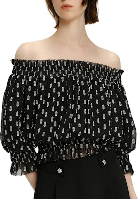 (Women) KARL LAGERFELD Black Polka Dot Off-Shoulder Blouse - Casual Chic Top 241L1629 Details for (Women) KARL LAGERFELD Black Polka Dot Off-Shoulder Blouse - Casual Chic Top 241L1629