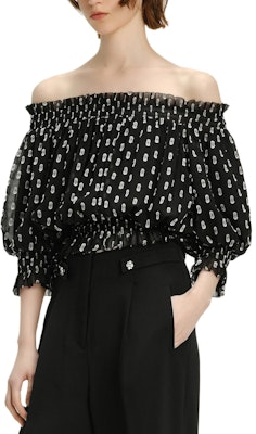 (Women) KARL LAGERFELD Black Polka Dot Off-Shoulder Blouse - Casual Chic Top 241L1629 Sizing (Women) KARL LAGERFELD Black Polka Dot Off-Shoulder Blouse - Casual Chic Top 241L1629