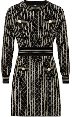 (Women) Karl Lagerfeld Black Quilted Crew Neck Button Long Sleeve Dress E37W1322 Buy (Women) Karl Lagerfeld Black Quilted Crew Neck Button Long Sleeve Dress E37W1322
