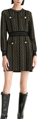 (Women) Karl Lagerfeld Black Quilted Crew Neck Button Long Sleeve Dress E37W1322 Lookbook (Women) Karl Lagerfeld Black Quilted Crew Neck Button Long Sleeve Dress E37W1322