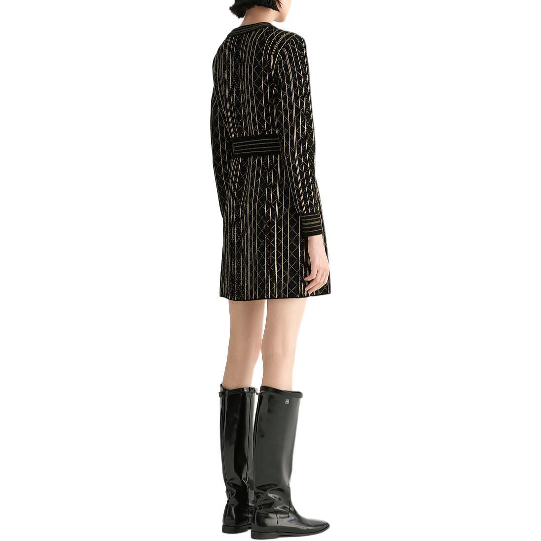 Purchase (Women) Karl Lagerfeld  Black Quilted Crew Neck Button Long Sleeve Dress E37W1322