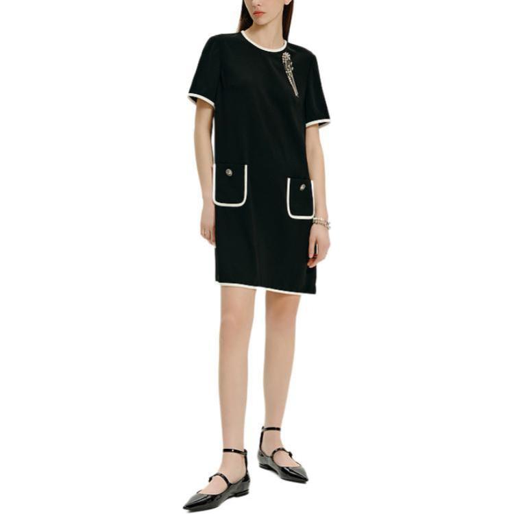 Lookbook (Women) KARL LAGERFELD  Black Short Sleeve Casual Dress with Contrast Trim. E42W13B2